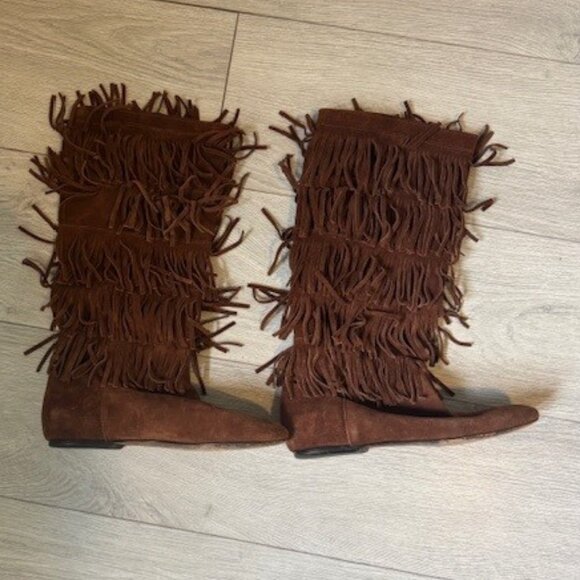 JOIE Fringe Flat Boot 38 Boho Cognac Suede - Picture 3 of 6